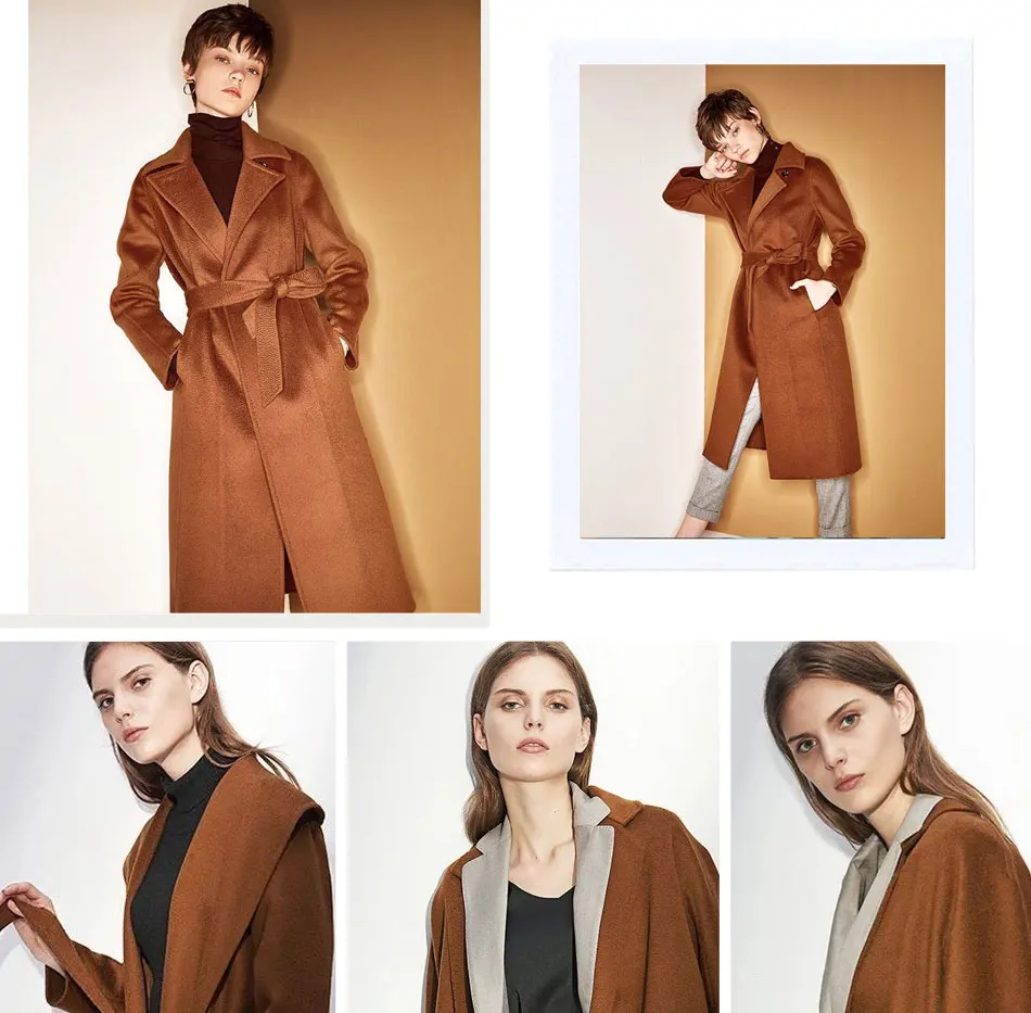 Двустороннее кашемировое утепленное пальто из карамельной шерсти Fabrics-830GSM