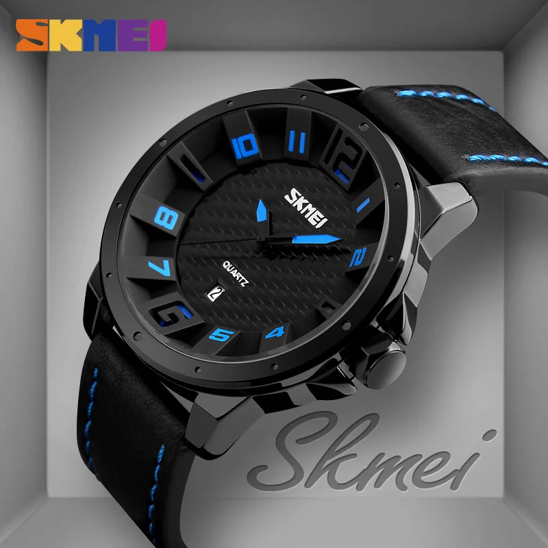 

SKMEI Men Quartz Watch Fashion Sport Business Buckle Wristwatch Water Resistant Shock Resistant Auto Date Complete Calendar
