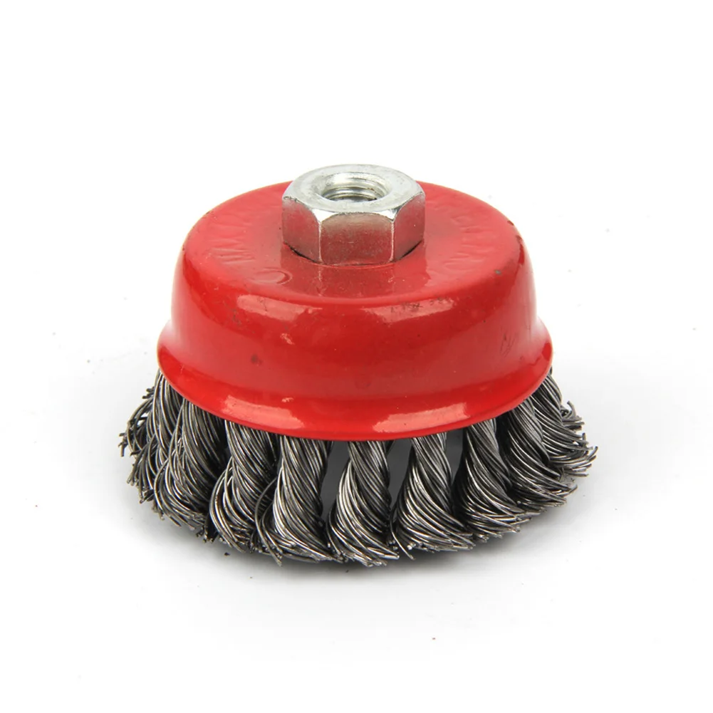 

Rotary Angle Grinder Brush Red Durable Strong Rust Clean Metal Twist Knot Flat Cup Steel Wire Wheel Edge Blending Quick