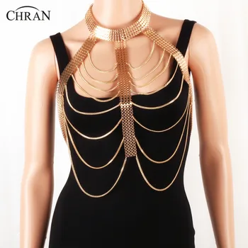 

Chran Sexy Beach Chain Bikini Wear Layer Necklaces Tassel Alloy Punk Long Necklace New Female Fashion Chain Bra Jewelry BCN504