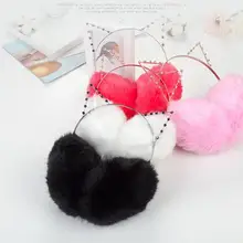 Зимние теплые наушники с искусственным мехом, милые кошачьи наушники на уши, меховые наушники с кроличьими ушками для девочек, женские плюшевые наушники