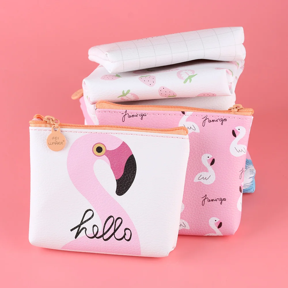 1 шт. популярный женский кошелек с рисунком Фламинго клубники, сумочка на молнии, детский мини-кошелек из искусственной кожи для мальчиков и девочек, портативная сумочка