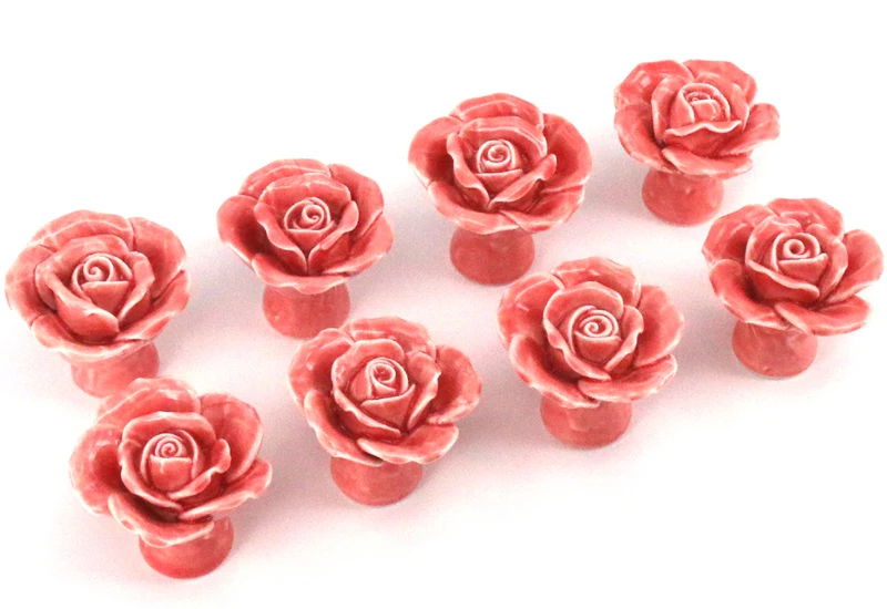SurePromise 8 Pezzi Pomelli per Cassetti,Cassetto Maniglia in Ceramica Floreale Rosa Vintage con Maniglia a Vite Rosa