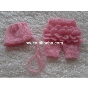 

Knitted Newborn Hat Outfit Baby Girl Ruffle Clothes Crochet Newborn Flower Hat and Romper Set Baby Photography Prop Shower Gift