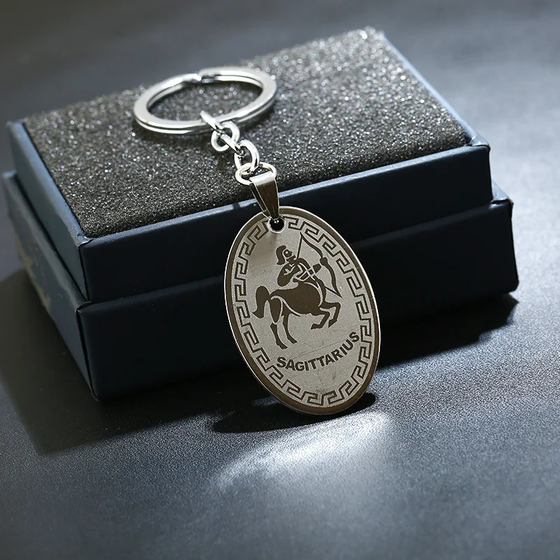 Llaveros de acero Acero inoxidable Zodiaco llavero una pieza llavero metal hombres mujeres coche chaveiro sleutelhanger llavero trinket