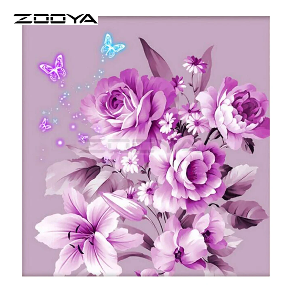 ZOOYA Алмазная вышивка сделай сам алмазная живопись фиолетовые розы и лилии