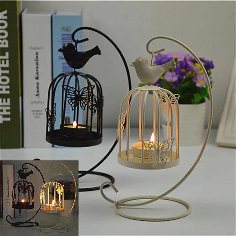 Creative Cute Hanging Design Birdcage Iron Candlestick Candle Holder