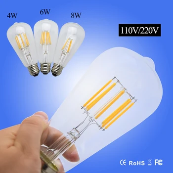 

Dimmbale E27 Led Edison Lamp 110V 220V Vintage COB Filament Light ST64 Glass Shell Bombillas Led 8W 6W 4W Home Art Decor Light
