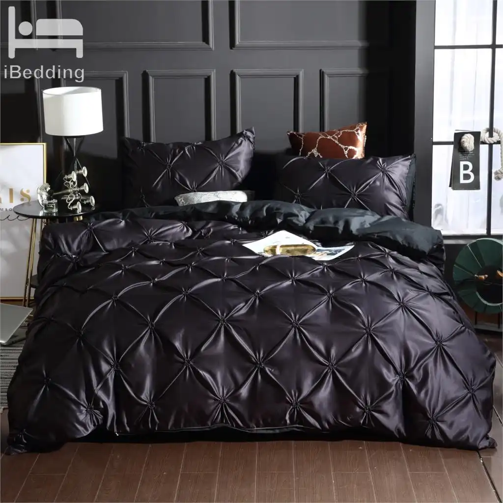 Luxury Black 100 Super Soft Washed Silk Duvet Cover Set 3pcs Set