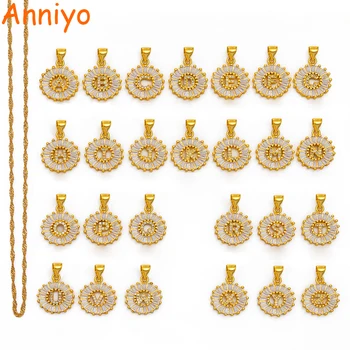 

Anniyo A-Z Letters Necklaces Cubic Zirconia Gold Color Charm Alphabet Pendant for Women Girls English Initial CZ Jewelry #197206