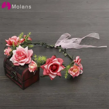 

MOLANS Beautiful Romantic Rose Flower Crown for Women Simple Stimulation Flower Plastic Leaves Ribbons Headpiece for Vacation