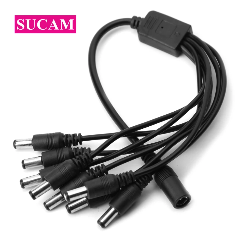 10Pieces/Lot 1 Female to 8 Male DC Power Supply Splitter Cable 5.5*2.1mm Black PVC Adapters Cable for CCTV Cameras Leds