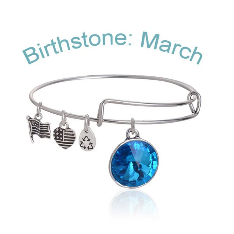 

Adjustable Birthstone Charm Bangles Bracelets Silver Plated Best Friend Birthday Gifts Crystal Bangles For Women Kids