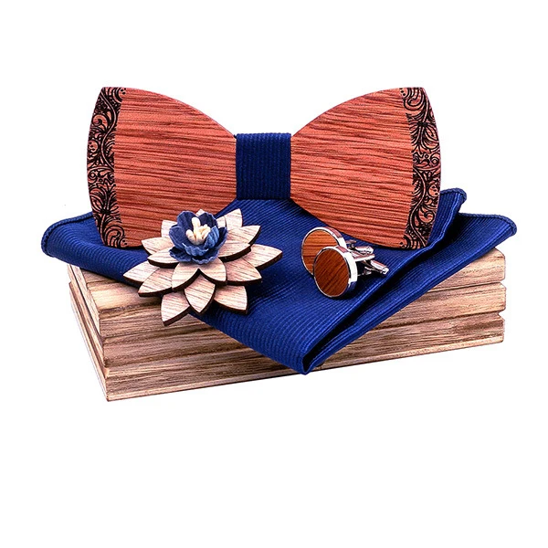 Деревянная бабочка набор высокого класса простой модный однотонный резной галстук-бабочка костюм из четырех предметов мужской свадебный подарок на день рождения - Цвет: C6