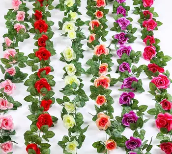 

European Rose Flower Vine 230cm/90.56" Length Artificial Flower Rattan Roses Camella Vines for Wedding Centerpieces 6 Color