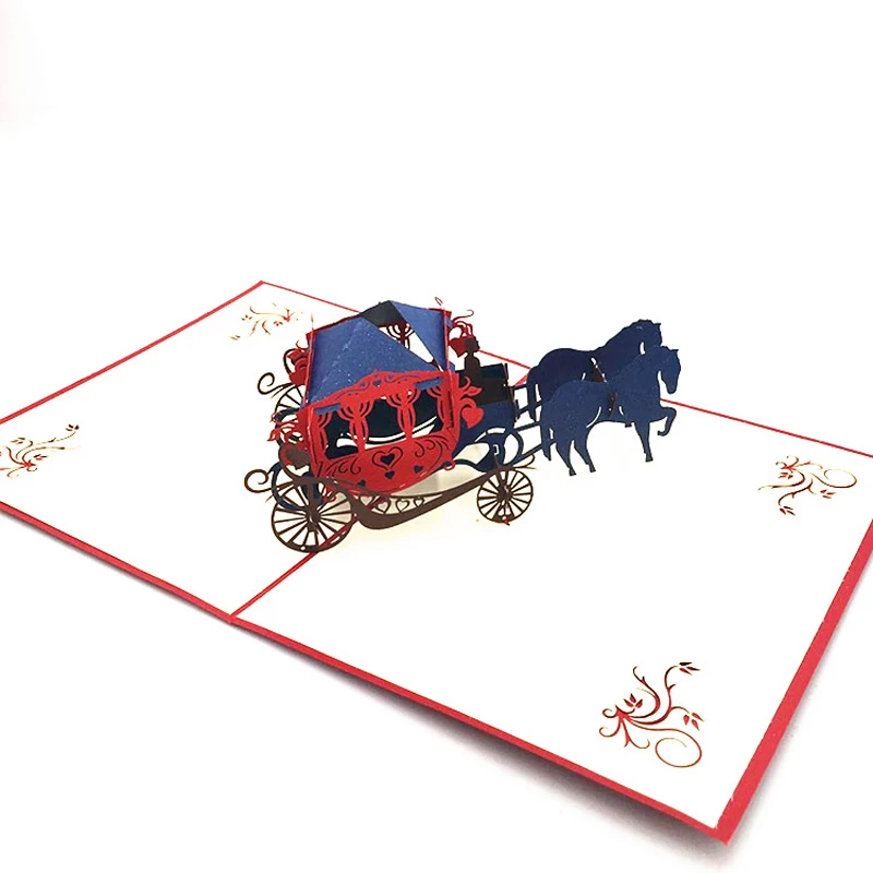 3D Pop Up Paper Laser Cut Greeting Cards Creative Handmade Kirigami Wedding lnvitations Love Carriage Postcards Wishes Gifts