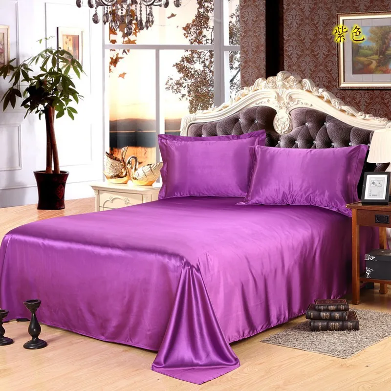Роскошная атласная шелковая простыня для кровати King queen, двухцветная однотонная черная плоская простыня, покрывало, мягкая простыня sabanas, домашний текстиль - Цвет: L