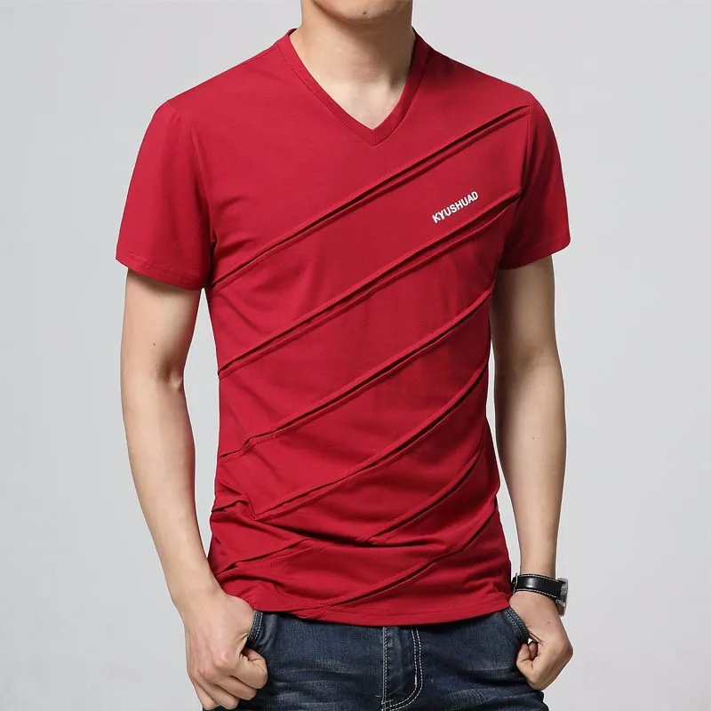 Новая летняя футболка мужская патч дизайн сплошной цвет короткий рукав рубашка Мужская s V образным вырезом Футболка Повседневная футболка тонкая футболка Hommes