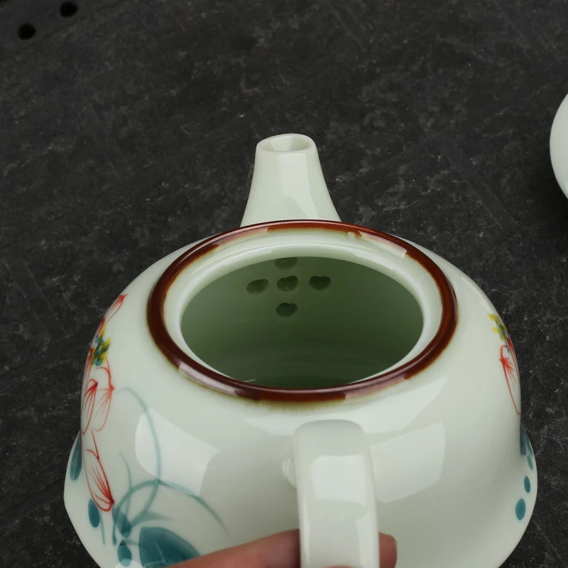 Расписанный вручную керамический чайный горшок кунг-фу, керамический чайный сервиз из целадона, чайный сервиз Кунг-фу, Одноцветный чайный сервиз, ручная роспись, чайный сервиз, горшок 175 мл