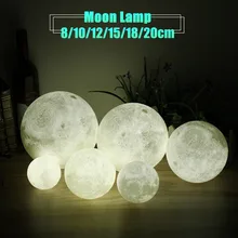 Novelty Color Changing Full Moon Lamp Wood Rack LED Night Light USB Rechargeable Desk Table Lamps Home Decor 8/10/12/15/18/20cm