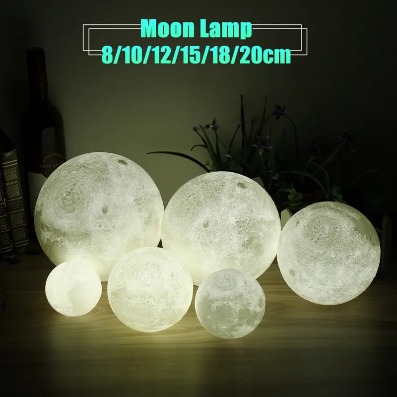Novelty Color Changing Full Moon Lamp Wood Rack LED Night Light USB Rechargeable Desk Table Lamps