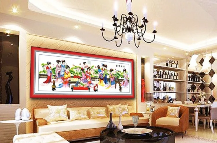

Home decor completed finished ladies cross stitch with china style kit embroidery no frame TC13