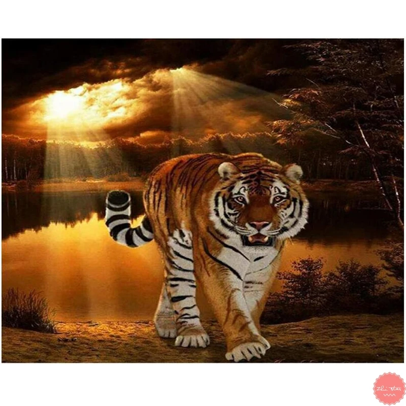

diamond painting Sunset Tigers Landscape diamond embroidery sale stitch cross diamond mosaic rhinestones pictures