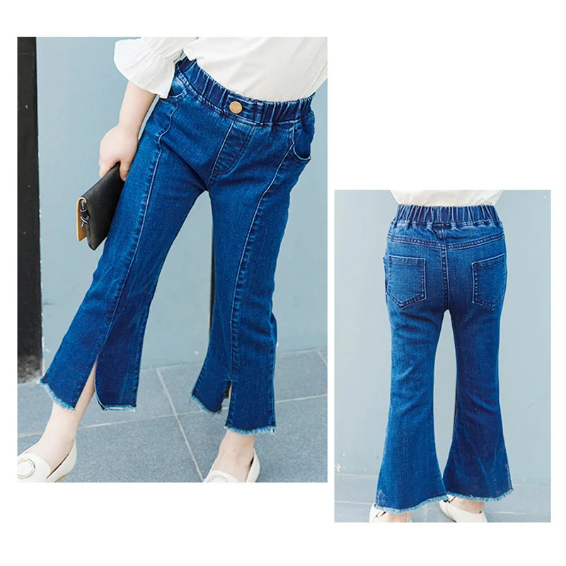 BuDiongXiong 2018 Autumn New Fashion Kids Girls Flare Denim Trousers