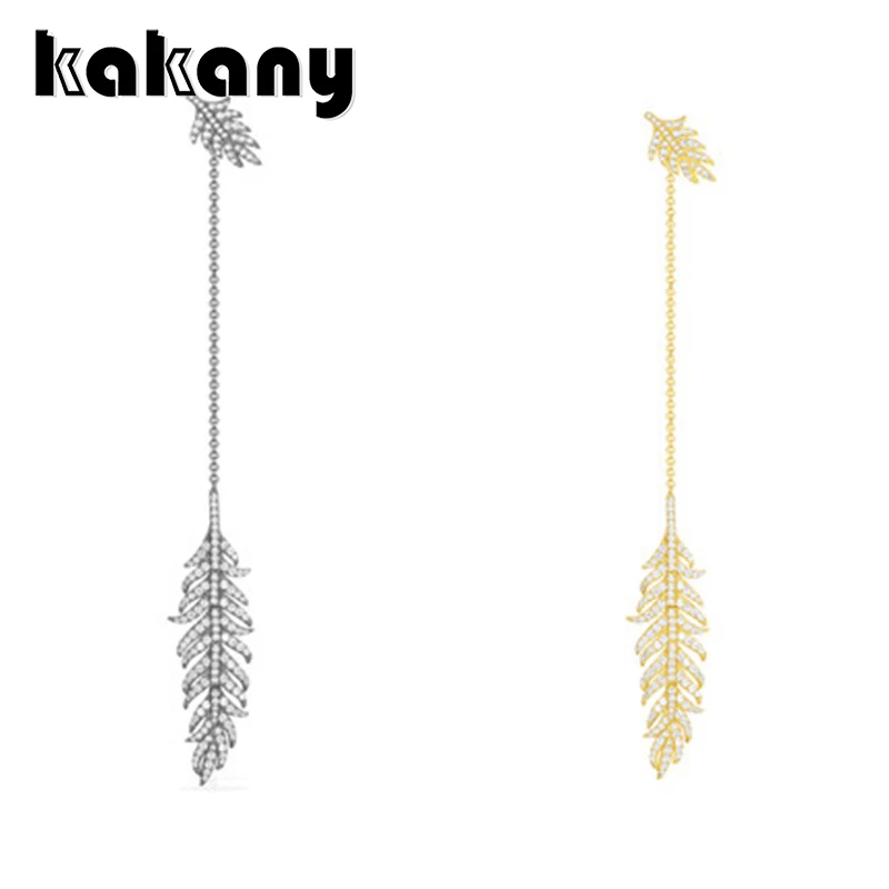

KAKANY 925 sterling silver Single gold and silver diamond feather stud earrings Original high quality 1:1 fashion jewellery