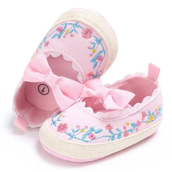 

Spring Autumn Infant Kids Girls First Walker Vintage Princess Embroidery Shoe Cute Bowknot Casual Newborn Baby Anti-skid Shoes