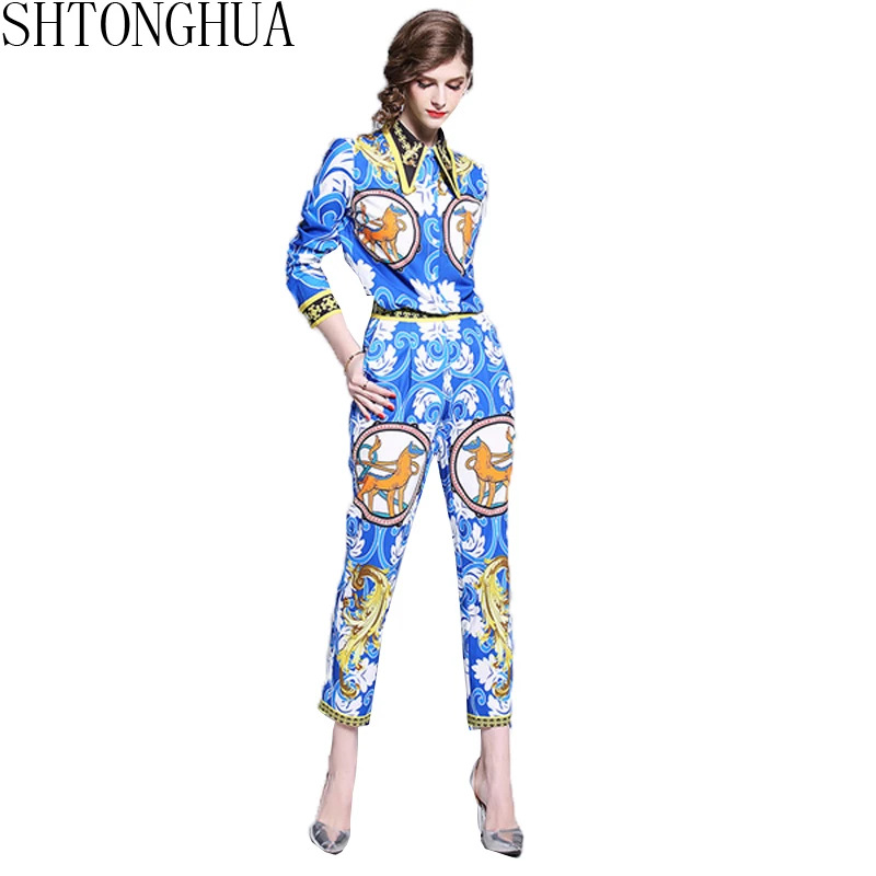Женский комплект из 2 предметов SHTONGHUA Топ с длинным рукавом и отложным воротником