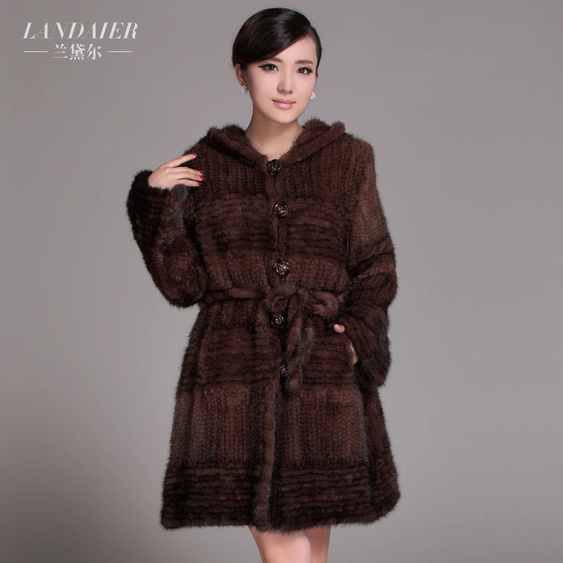 

2017 Autumn Winter Women's Genuine Natural Knitted Mink Fur Coat Lady Warm Overcoat Plus Size VF0208