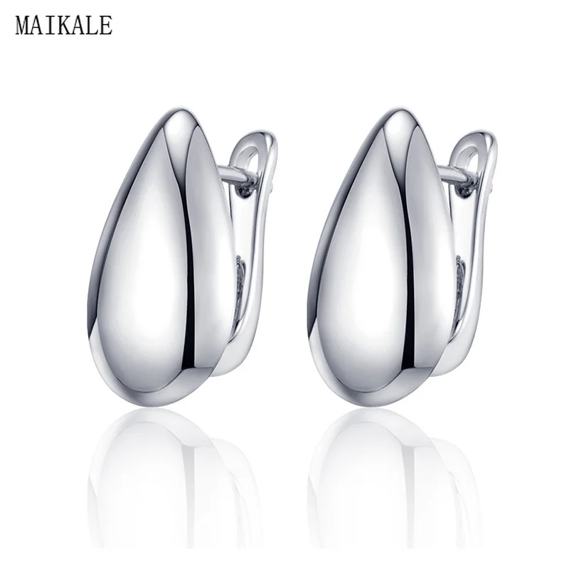 

MAIKALE Simple Tiny Glossy Waterdrop Shape Metal Stud Earrings for Women Gold Silver Copper Alloy Earings Korean Jewelry Gift
