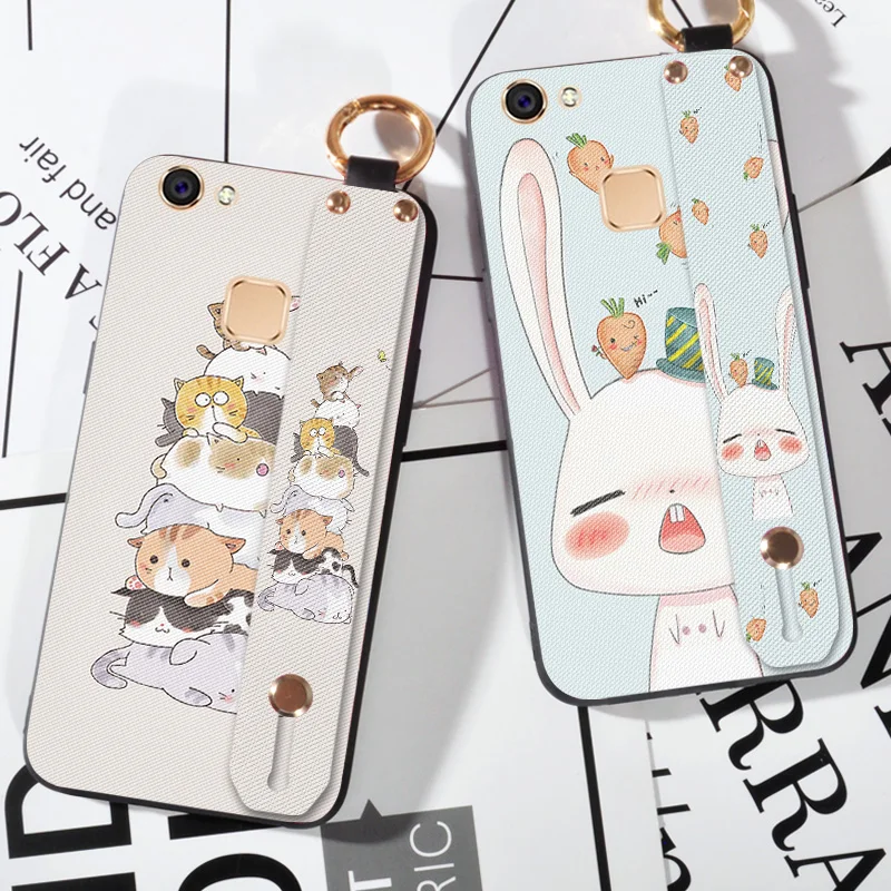 

Rabbit Wrist Strap Cases For BBK Vivo V5 Lite Y66 Y67 Y69 Animal Cute Cat cover For Vivo V7 Plus Y71 Y75 Y79 Back Case