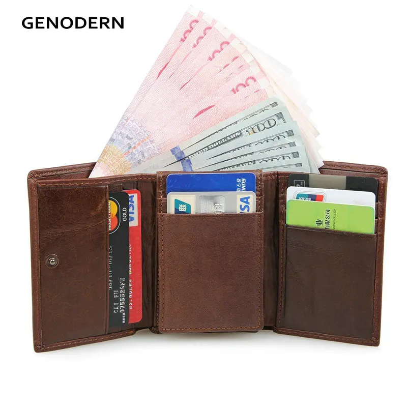 GENODERN короткие складываются в три раза, Для мужчин кошелек с несколькими держатель для карт модные чехлы-бумажники для Для мужчин кошелек с блокировкой радиочастотной идентификации анти сканирования кожаный бумажник кошелек