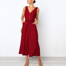 DORVIVON Rompers Womens Jumpsuit 2019 Button Summer V-Neck Loose Casual Pockets Bandage Jumpsuit Overalls Salopette Femme