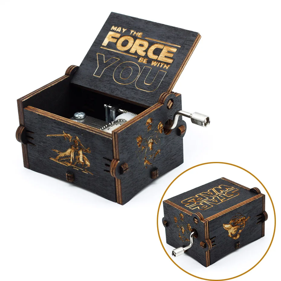 Star Wars Прямая деревянная ручка королева Музыкальная Коробка игра трон Dragon Ball you are My Sunshine тема Музыкальная Коробка Рождественский подарок - Цвет: Star Wars