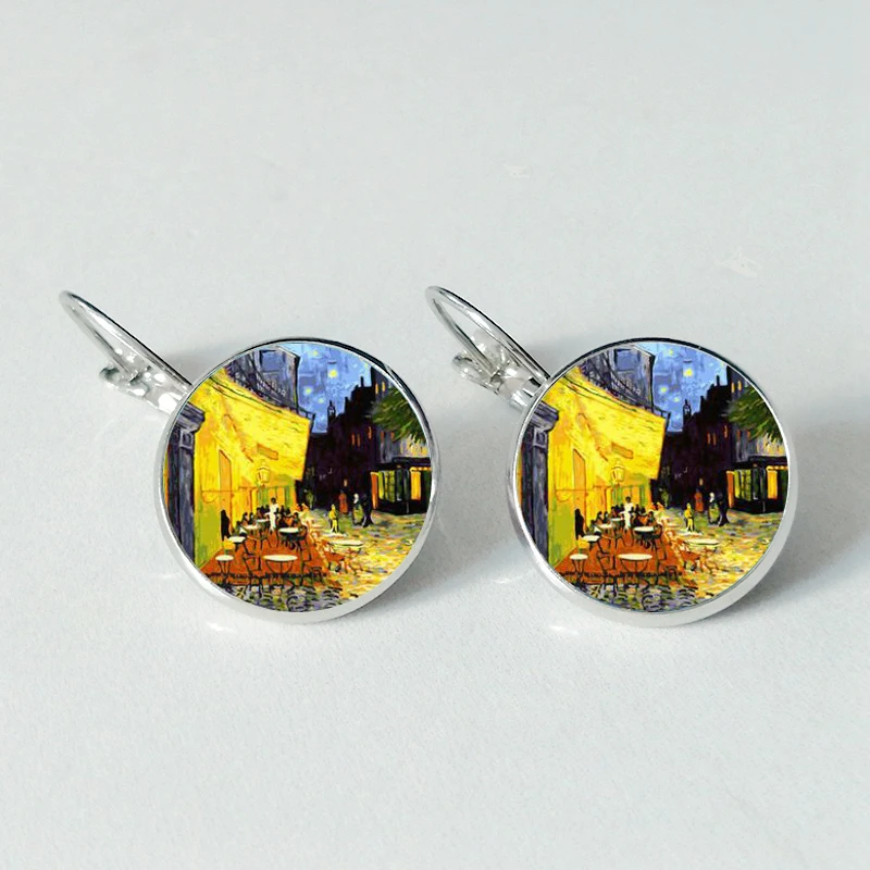 

Van Gogh house Earrings Branch in Bloom Art Earring Bridal Jewelry Van Gogh's Painting Glass Cabochon Earring