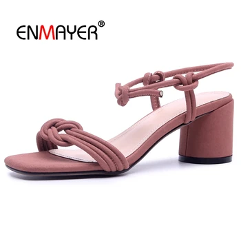 

ENMAYER Women Fashion Ankle Strap Sandals Square Heel High Heel Sandals Zapatos De Mujer Woman Sandals Summer Size 34-40 LY435