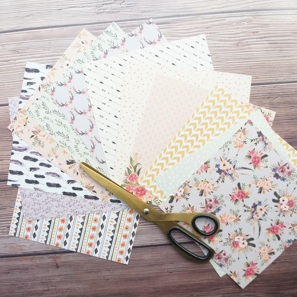 

24 sheets DIY 12 style 15.2*15.2cm Indian style flower feather design craft paper scrapbooking creative paper handmade gift use