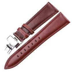 Premium Genuine Leather Watchband Strap with Deployment Buckle - Brown & Black, 18mm - 24mm - 22mm (Brown)
