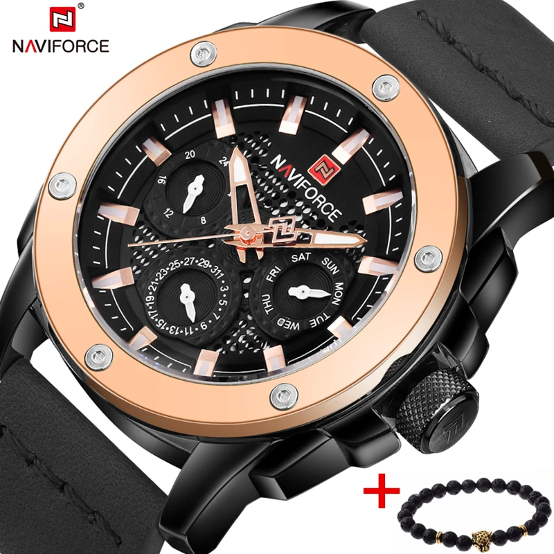 Часы мужчин naviforce бренд кварцевые часы кожаные модные Повседневное Reloj Hombre армия