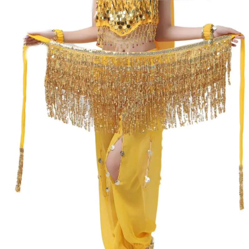 Женская летняя пляжная мини-юбка с блестками, кисточками и бахромой, для танца живота, хип-шарф, пояс для выступлений, праздничная одежда - Цвет: Gold