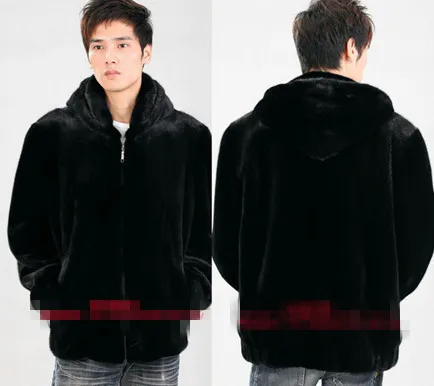 Новая зимняя с капюшоном Повседневное черные свободные Для мужчин норки пальто плюс Размеры XXXL Роскошные молния Дизайн пальто с искусственным мехом верхняя одежда V551