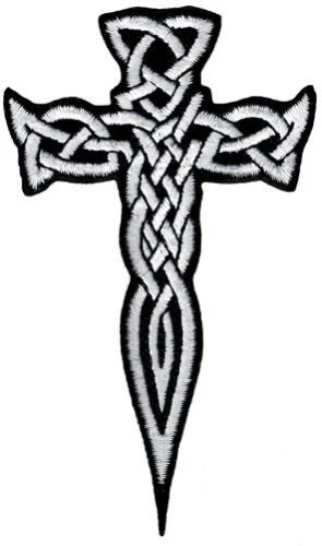 

CEL TIC CROSS DAGGER WHITE iron-on PATCH embroidered IRISH CHRISTIAN RELIGIOUS