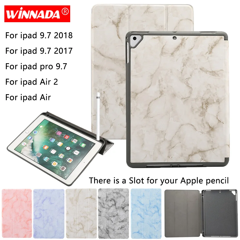

For Apple iPad Air 2 case for ipad 9.7 2018 marble grain capa TPU coque pencil slot cover for iPad Pro 9.7 / for ipad 9.7 2017