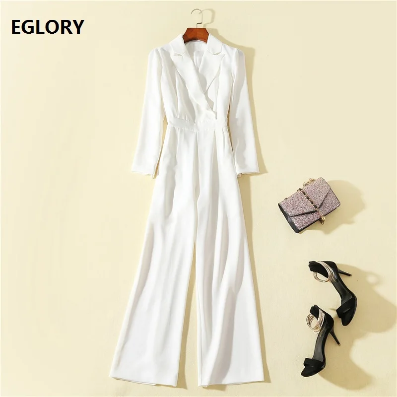 Top Quality New Autumn Jumpsuit Women Notched Collar Covered Button Long Sleeve Elegant Jumpsuit Office Lady Overalls