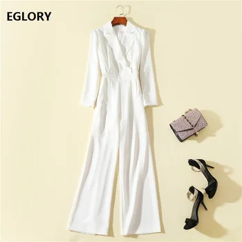

Top Quality New 2019 Autumn Jumpsuit Women Notched Collar Covered Button Long Sleeve Elegant Jumpsuit Office Lady Overalls