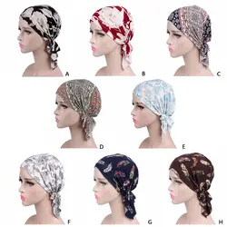 Женская шемо шляпа тюрбан головы шарфы предварительно связали Цветочные головные уборы с принтами Beanie Новый головной шарф