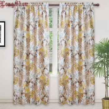 

Modern Palm Leaves Design Super Smooth Jacquard Curtains for Living Room Bedroom Curtain Rod Pocket Grommet Rings